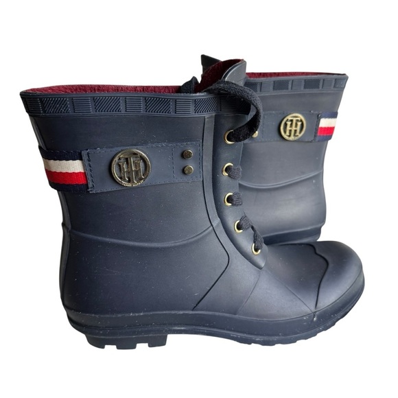 Tommy Hilfiger Women's Trineti Boots Navy Lace-Up Red and White Stripes - Picture 3 of 8